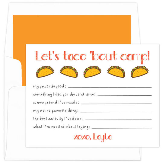 Taco 'bout Camp Fill In Note Cards
